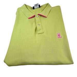 Psycho Bunny  Polo Shirt Size 2XL Bright Green Neon Pink Bunny Logo Short Sleeve